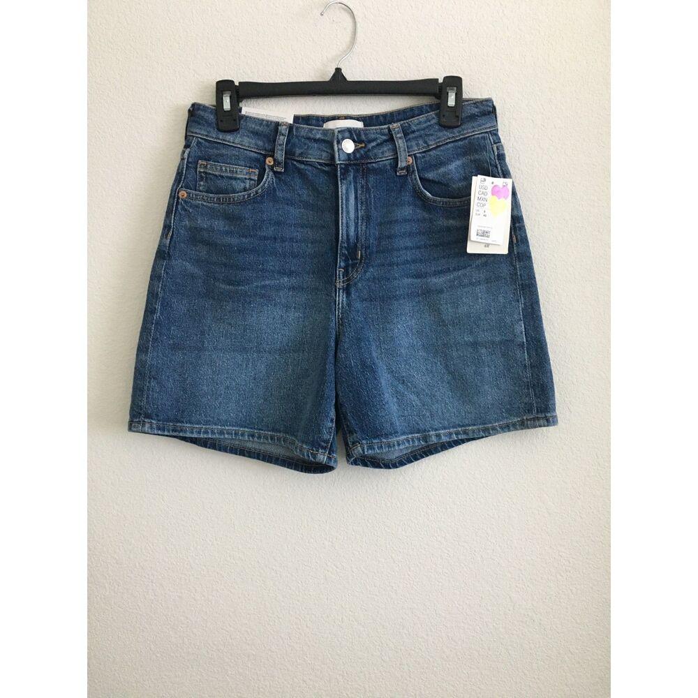 H&M High Waist Comfort Stretch Denim Shorts Womens Size 8 Blue NWT